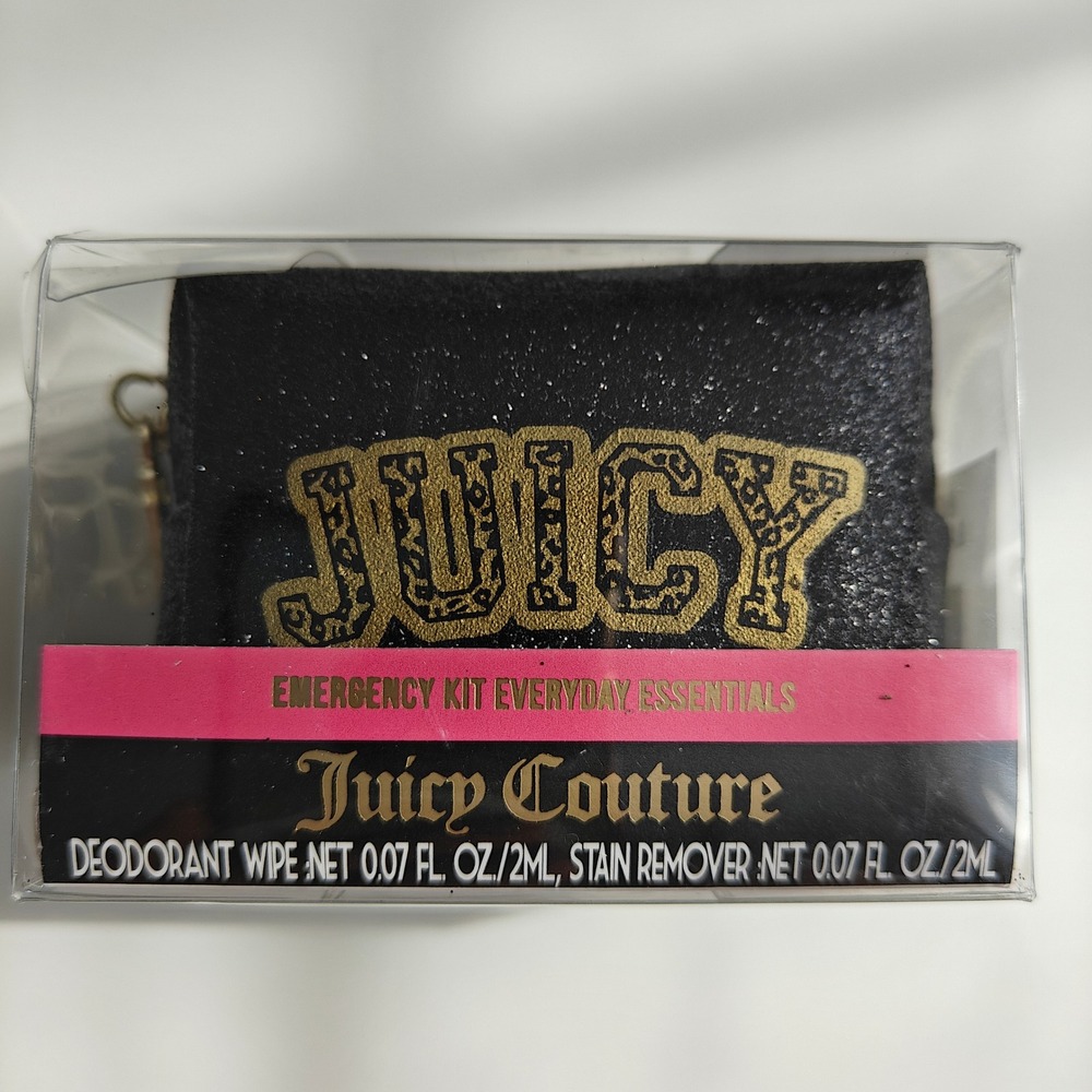 New Juicy Couture Black Glitter Bag Mini Micro Emergency Kit Everyday Essentials